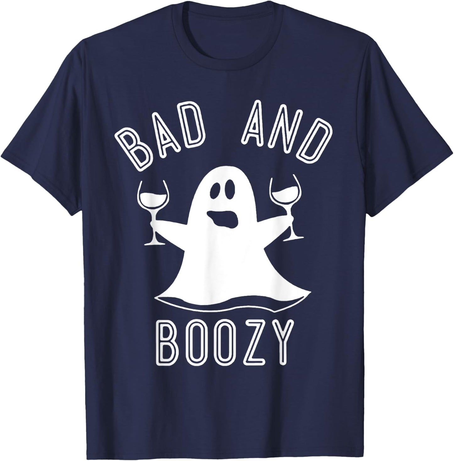 Bad And Boozy Ghost Drinks Wine Halloween Shirt T-Shirt - T-Shirt | Navy
