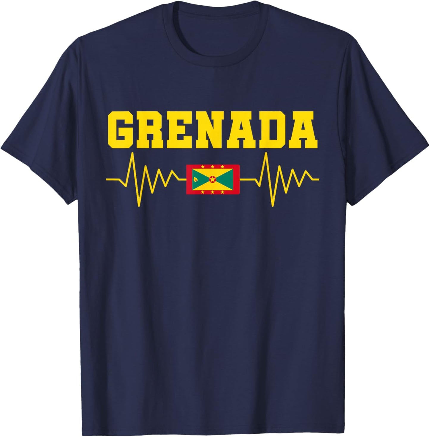 Grenada Flag with Heartbeat, Grenadian Flag, Grenada T-Shirt - T-Shirt | Navy