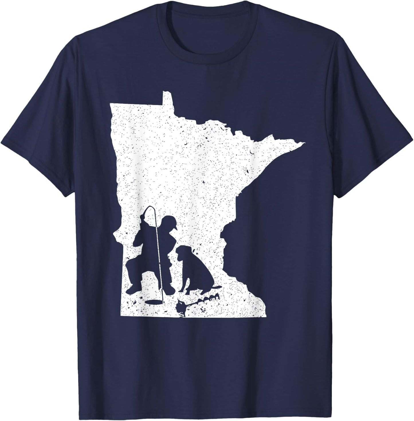 Vintage Minnesota Ice Fishing & Dog Dad Gift Men Women Girls Kids T-Shirt - T-Shirt | Navy