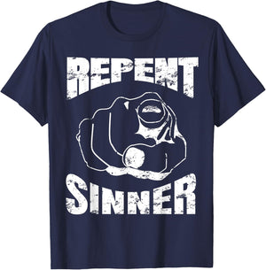 Distressed Repent Sinner Funny Christian Bible Gift T-Shirt - T-Shirt | Navy