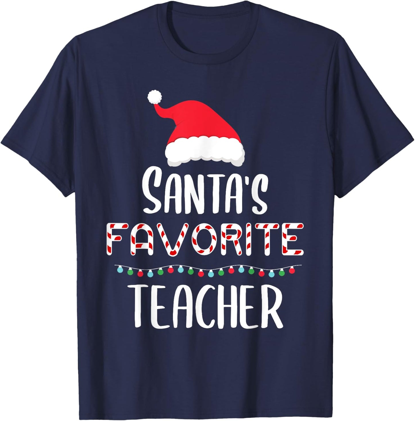 Santas Favorite Teacher Pajamas - Funny Xmas Teacher Costume Men Women Kids T-Shirt - T-Shirt | Navy