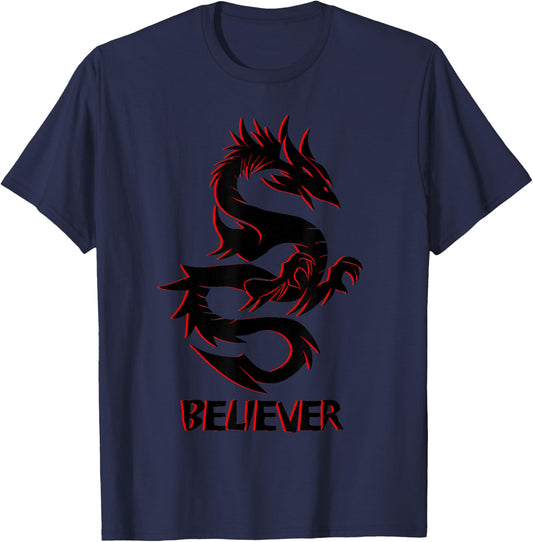 Imagine, Dream, Believe | Fantasy Rage Dragon Tattoo T-Shirt - T-Shirt | Navy