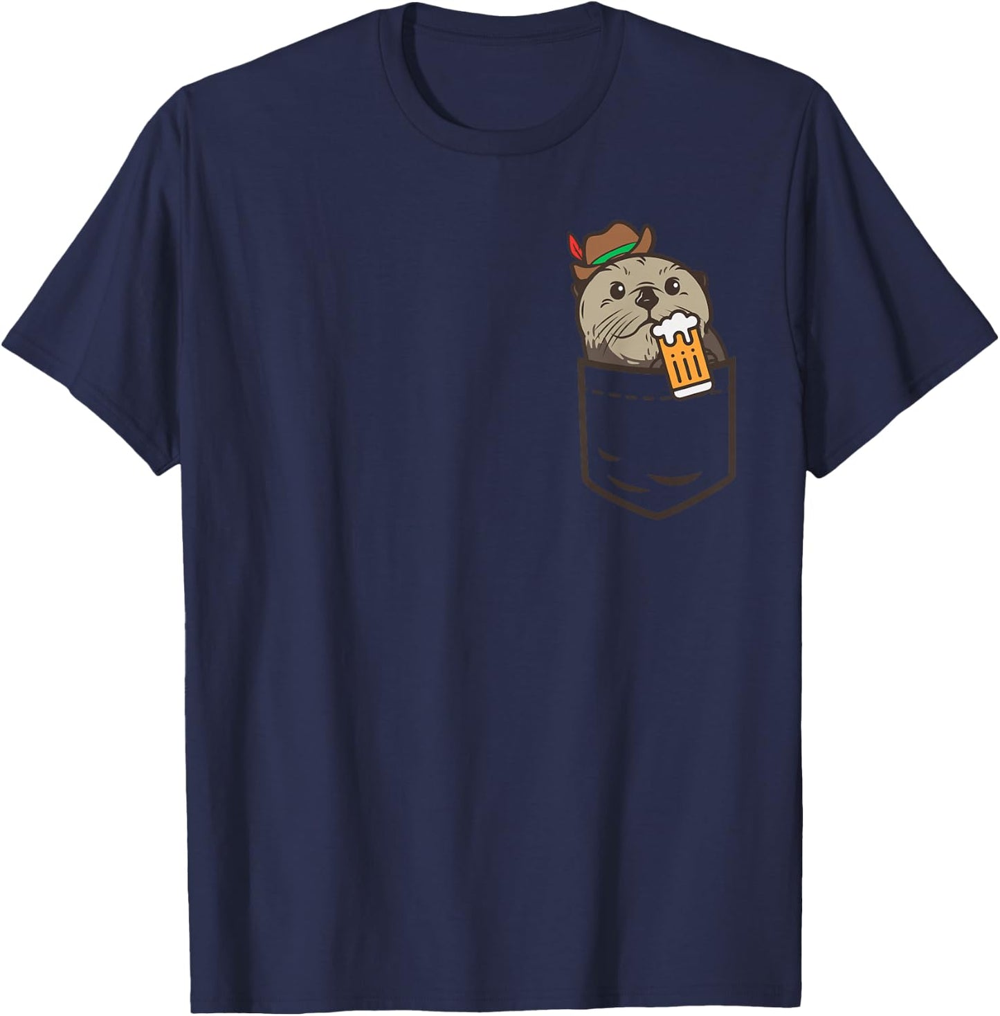 Sea Otter Pocket Drinking Beer Animal German Oktoberfest T-Shirt - T-Shirt | Navy