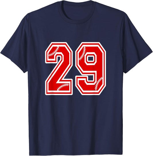 Number 29 Red Baseball Number 29th Birthday T Shirt T-Shirt - T-Shirt | Navy