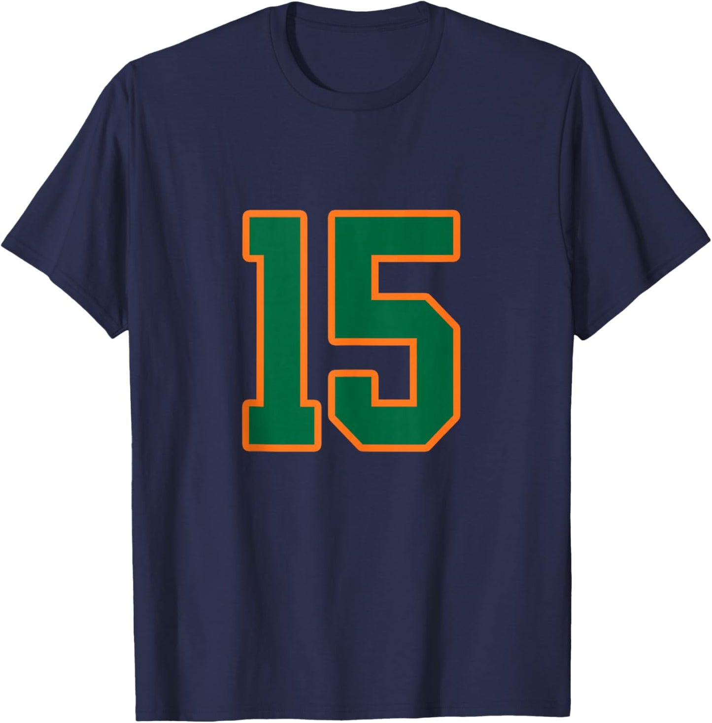Green and Orange Number 15 Jersey Player Uniform #15 T-Shirt - T-Shirt | Navy