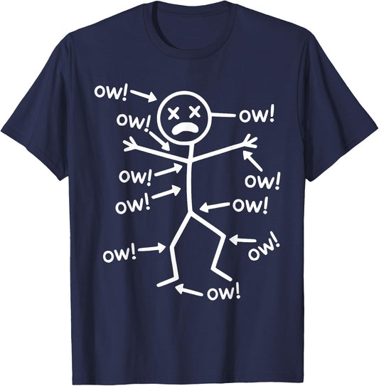 Ow Ow Ow Ow Saying Body Pain Characters Humor Sarcastic T-Shirt - T-Shirt | Navy