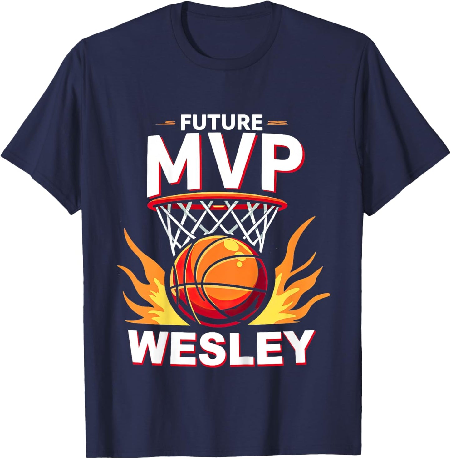 Kids Name Wesley Future Mvp Basketball Birthday T-Shirt - T-Shirt | Navy