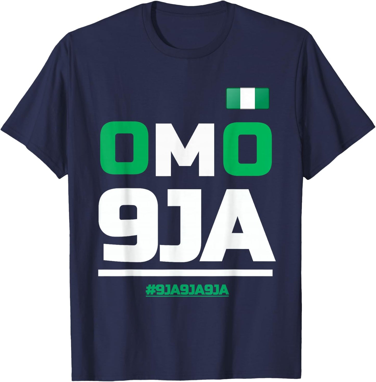 OMO 9JA with Nigeria Flag in Heart, Nigerian T-Shirt - T-Shirt | Navy