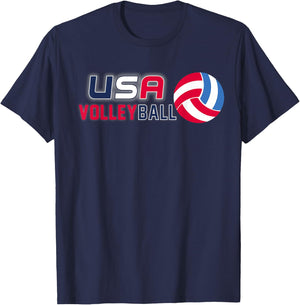 USA Flag Volleyball Men's and Women's Volleyball Shirt T-Shirt - T-Shirt | Navy