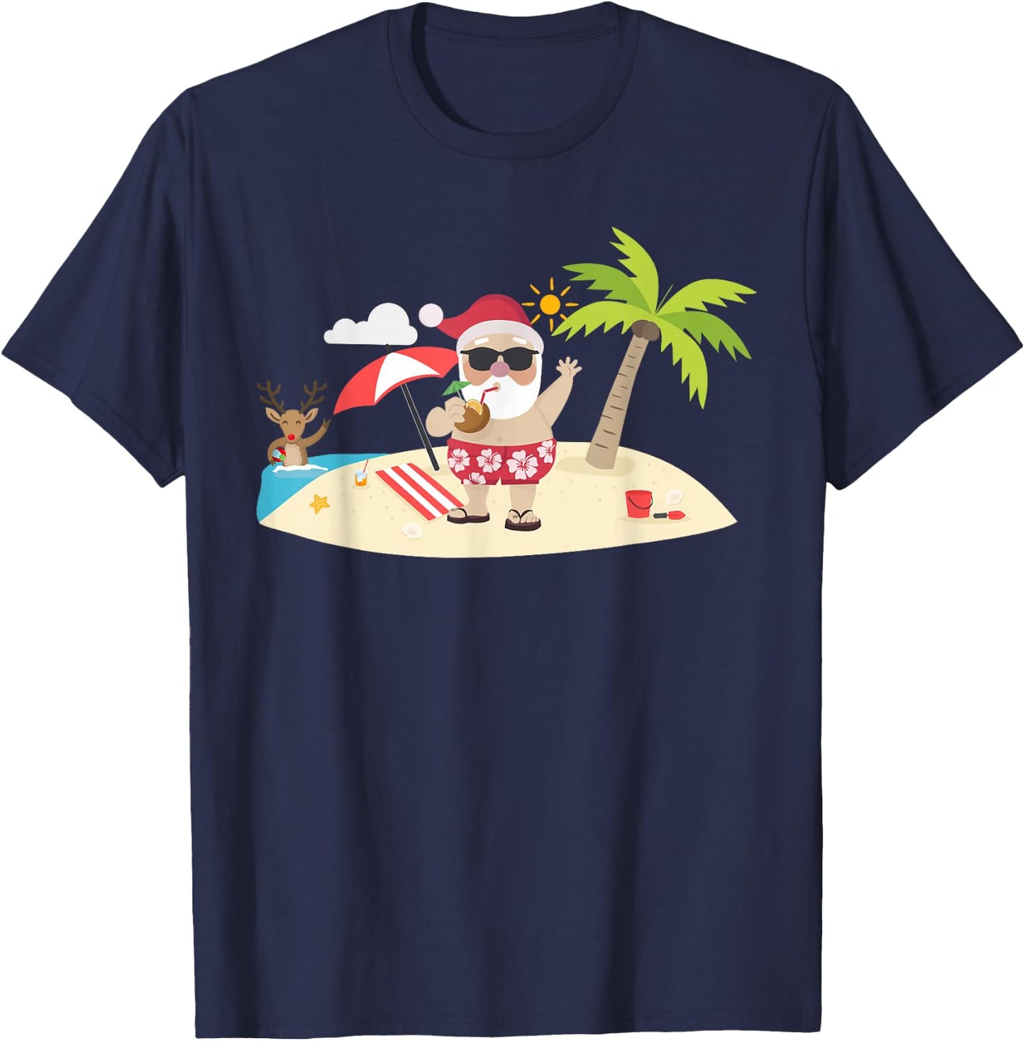 Santa Claus Surfing Hawaiian T-Shirt - T-Shirt | Navy