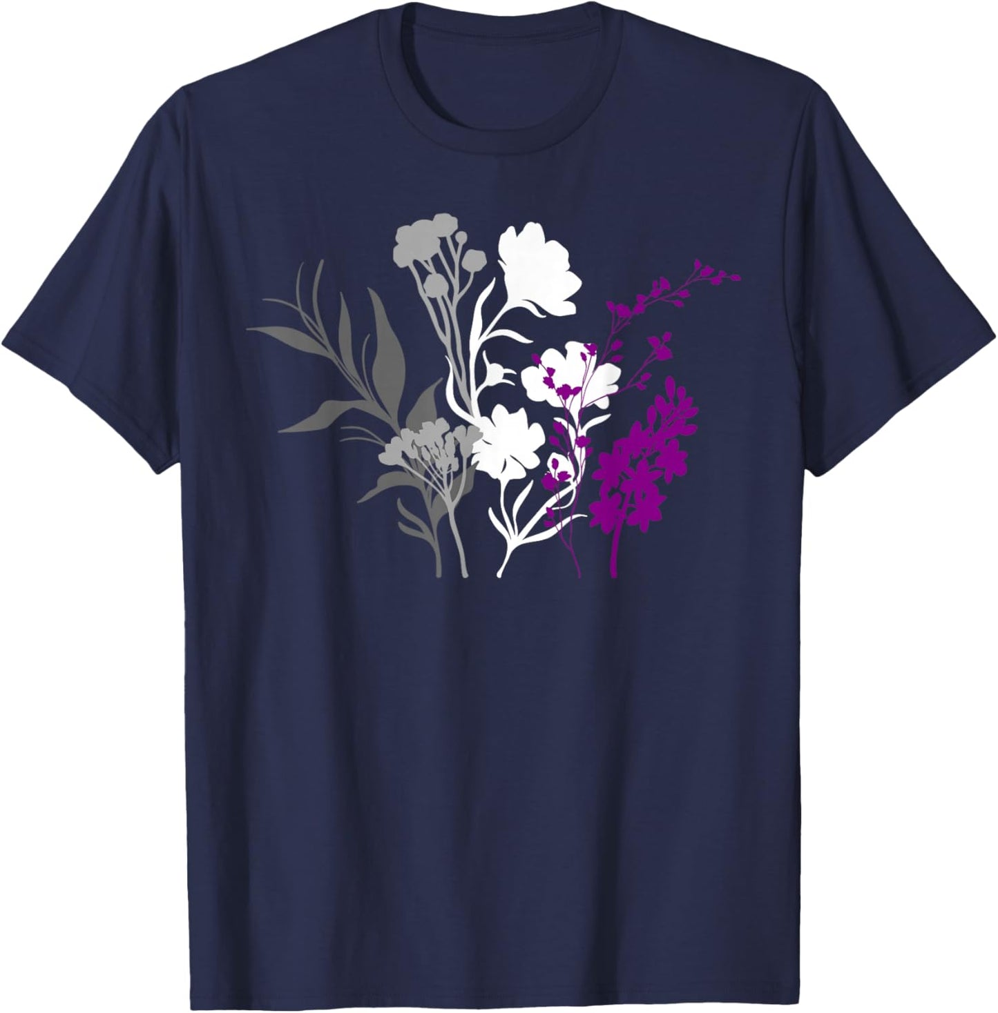 Asexual Pride Elegant Flowers with Ace Flag T-Shirt - T-Shirt | Navy