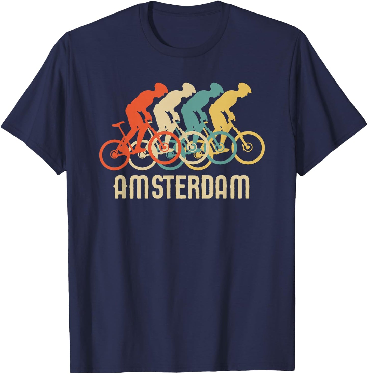 Retro Vintage Bike Amsterdam T Shirt T-Shirt - T-Shirt | Navy