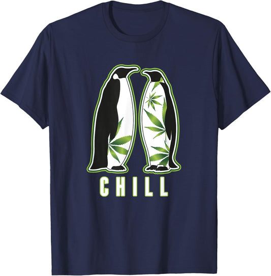 Funny Penguin Marijuana Chill Weed 420 Marijuana Bud Pun T-Shirt - T-Shirt | Navy