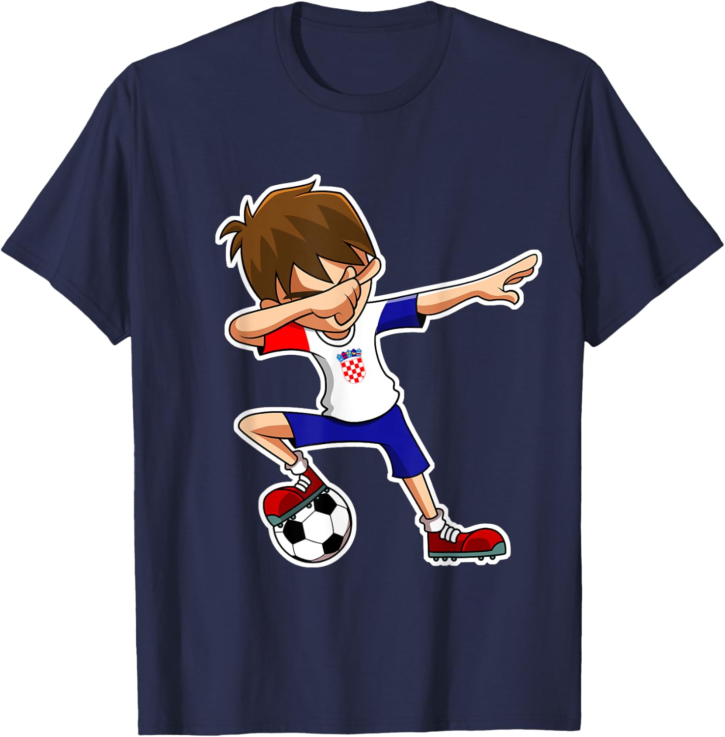 Dabbing Soccer Boy Croatia Jersey, Croatian Kids Dab Gifts T-Shirt - T-Shirt | Navy