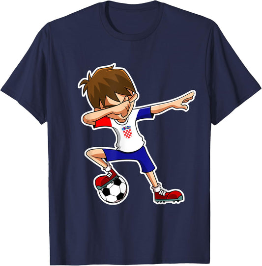 Dabbing Soccer Boy Croatia Jersey, Croatian Kids Dab Gifts T-Shirt - T-Shirt | Navy