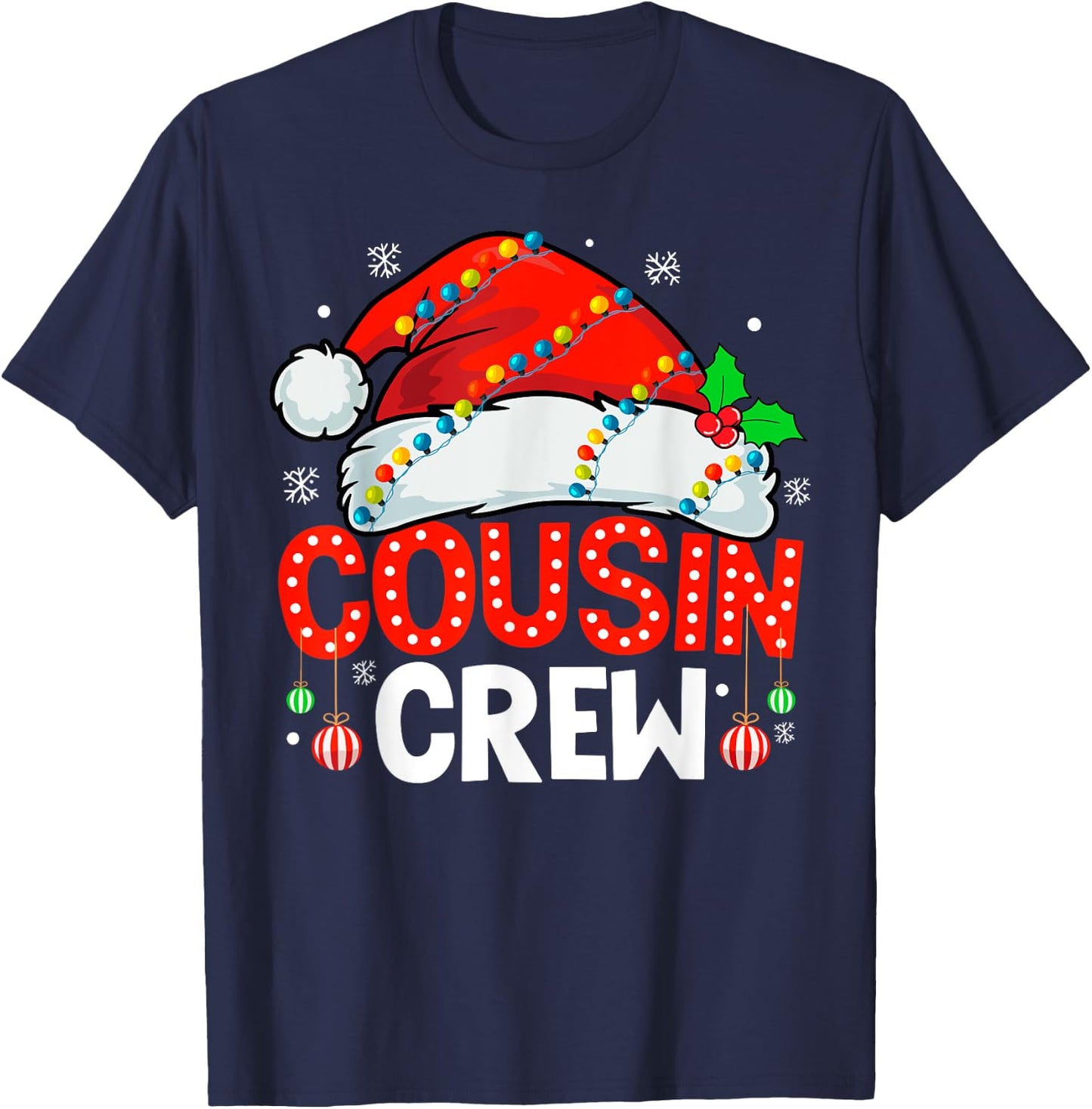 Cousin Crew Christmas Xmas Lights Family Matching Santa Hat T-Shirt - T-Shirt | Navy