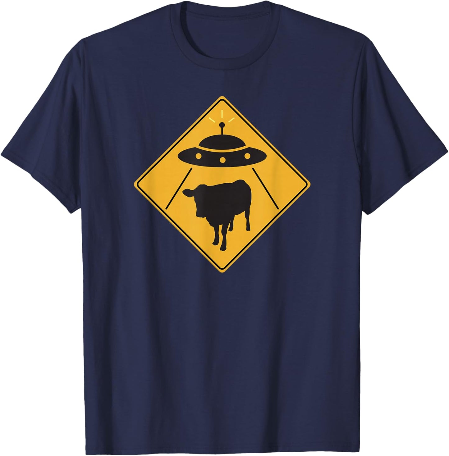 UFO Cow Abduction Alien Cow Sign Rosewell T-Shirt - T-Shirt | Navy