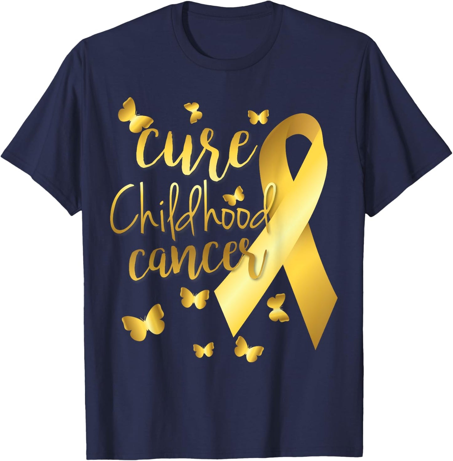 Cure Childhood Cancer with Gold Ribbon T-Shirt - T-Shirt | Navy