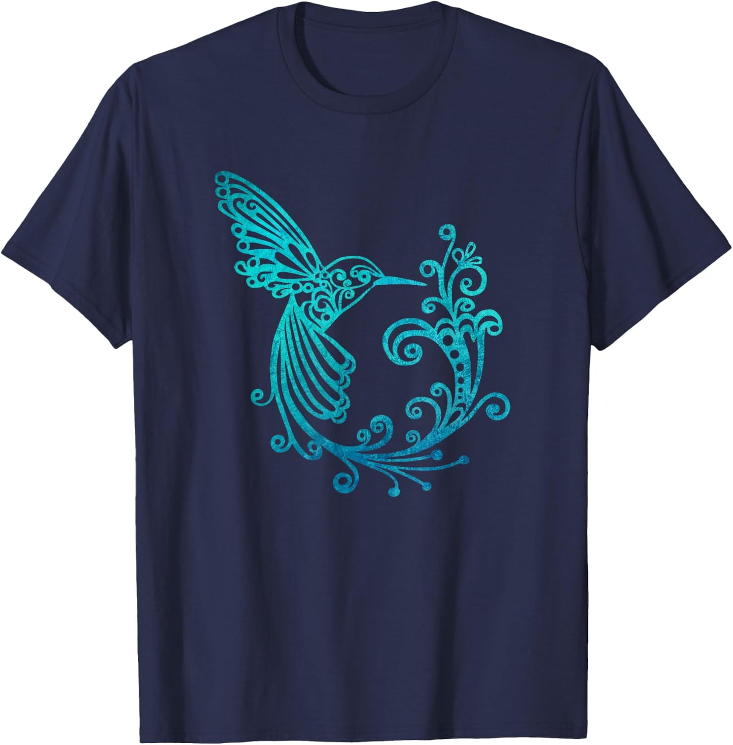 Blue Watercolor Stylized Hummingbird Bird Graphic T-Shirt - T-Shirt | Navy