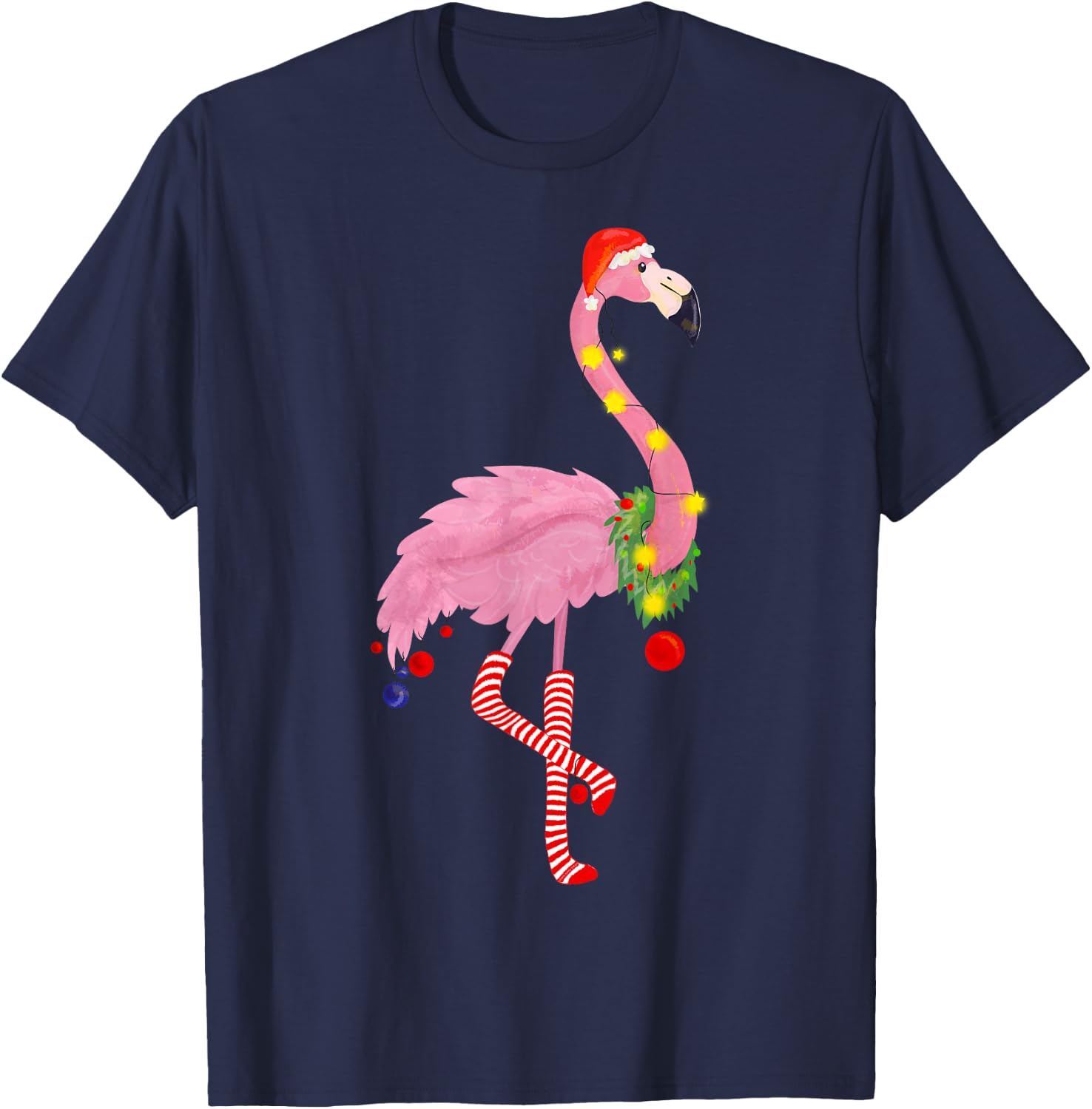 Cute and fun tropical flamingo Christmas T-Shirt - T-Shirt | Navy