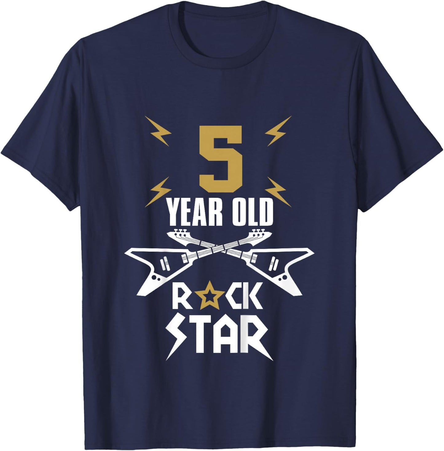 5 Year Old Rockstar - Boys Girls Birthday Guitar T-Shirt - T-Shirt | Navy