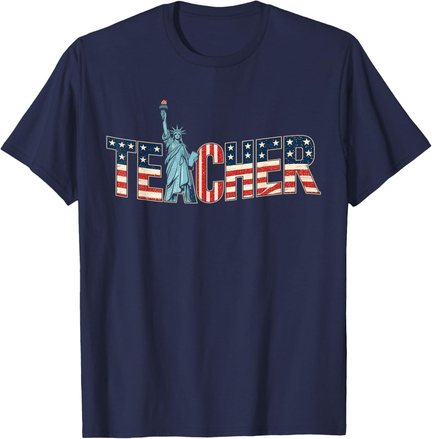 Teacher Life American Flag 4th of July USA Teacher Patriotic T-Shirt - T-Shirt | Navy