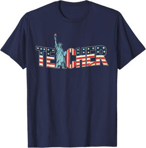 Teacher Life American Flag 4th of July USA Teacher Patriotic T-Shirt - T-Shirt | Navy