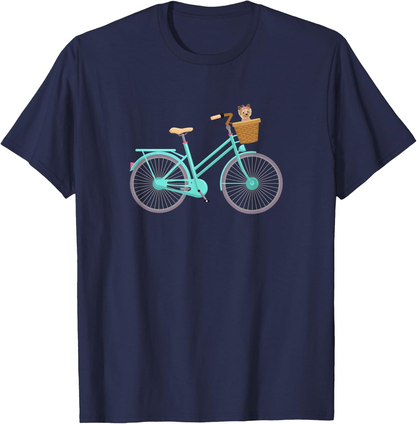 Vintage Antique Bicycle Adorable Puppy Dog In Basket T-Shirt - T-Shirt | Navy