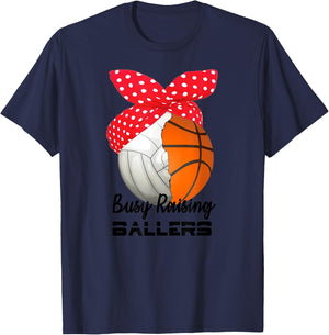 Busy Raising Ballers Basketball Volleyball for Mom T-Shirt - T-Shirt | Navy