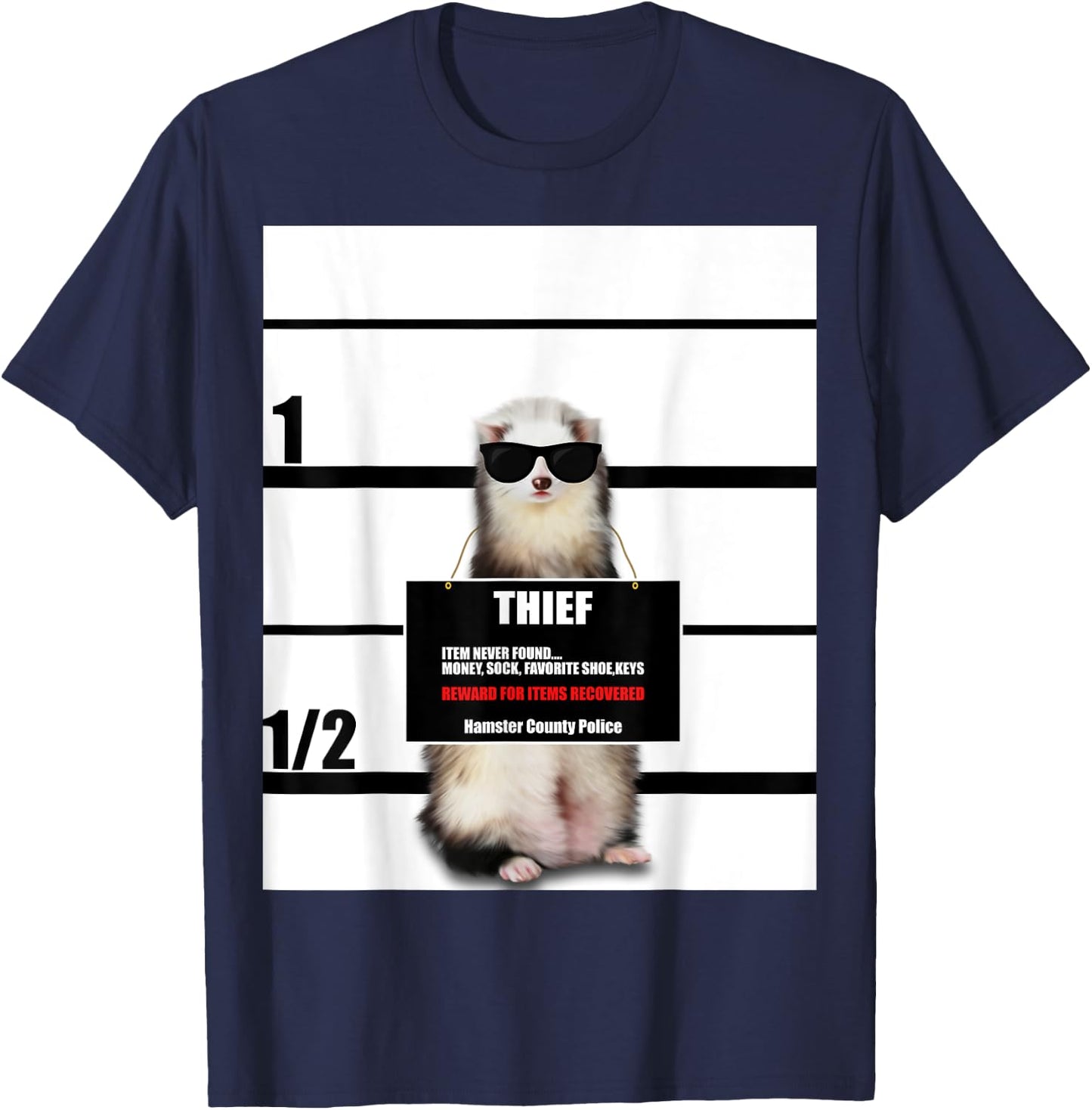 Pet Ferret Funny Ferret, Thief, Mugshot T-Shirt - T-Shirt | Navy