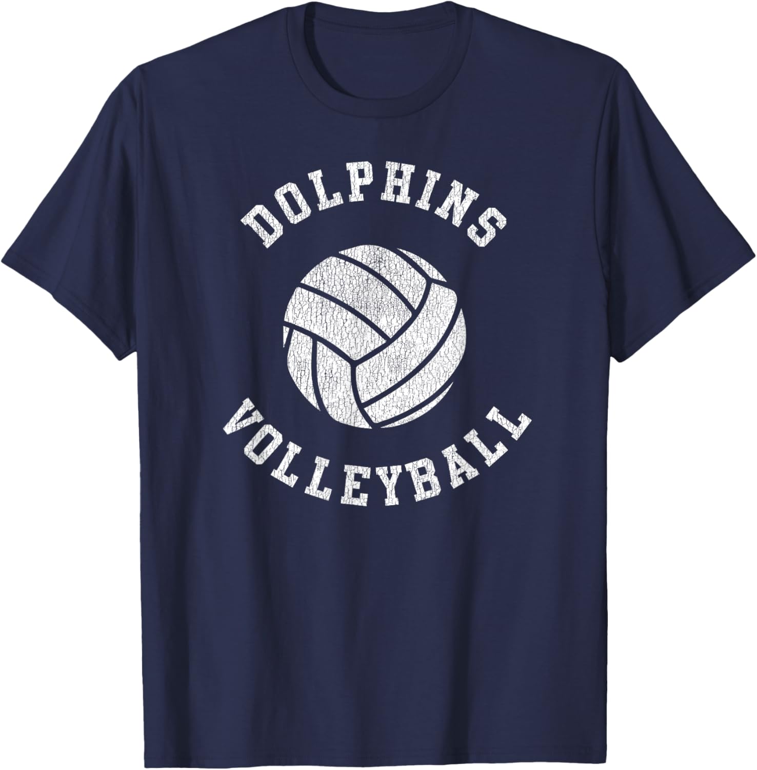 Dolphins Volleyball Retro Distressed Team VB Graphic T-Shirt - T-Shirt | Navy