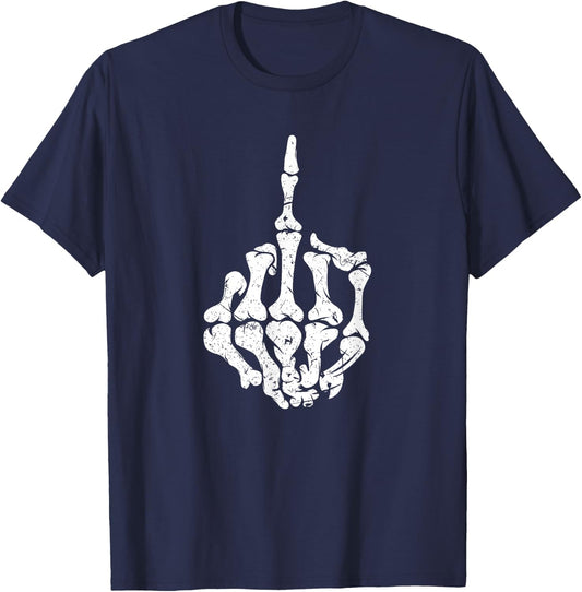 Offensive Biker Middle Finger Skull T-Shirt - T-Shirt | Navy