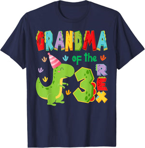 Grandma of The Three Rex Birthday Boy 3Rd Bday Dinosaur T-Shirt - T-Shirt | Navy