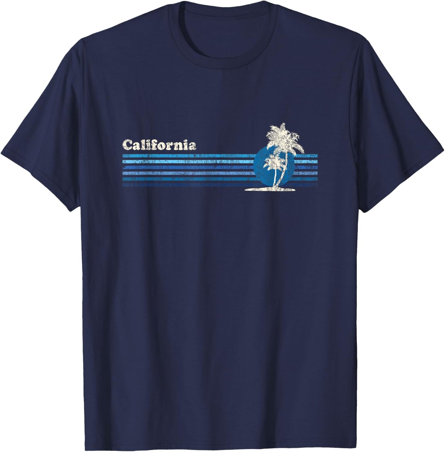 California Vintage 80s Palm Trees Sunset T-Shirt - T-Shirt | Navy