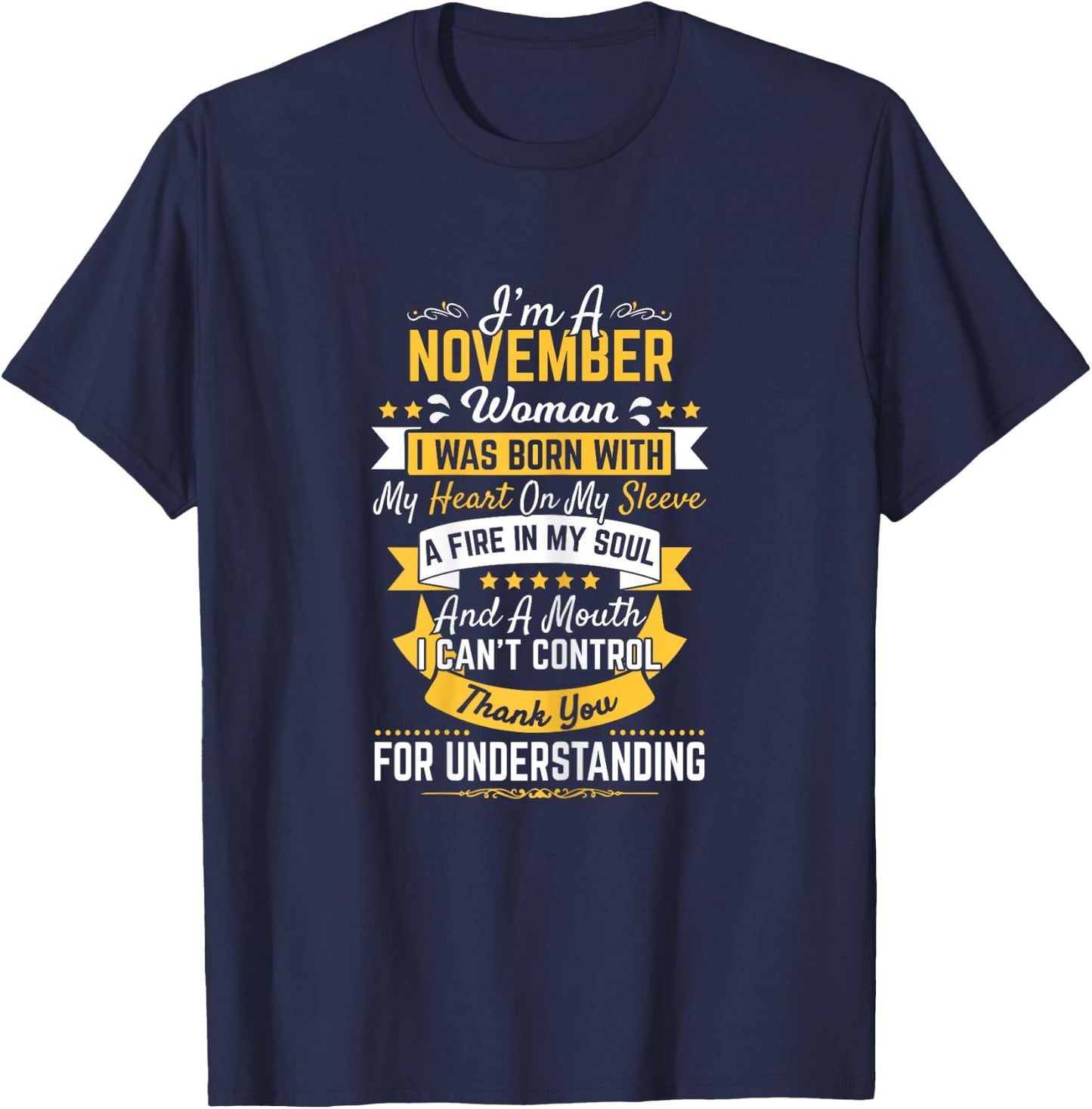 November Birthday Woman Strong Smart Loud Gift T-Shirt - T-Shirt | Navy