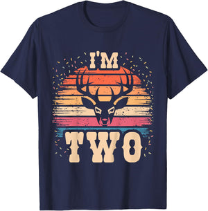 Kids Elk 2 Year Old Birthday Boy Girl 2nd Deer Birthday T-Shirt - T-Shirt | Navy