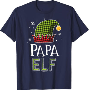 Papa Elf Plaid Christmas Shirt Dad Matching Family Elves T-Shirt - T-Shirt | Navy