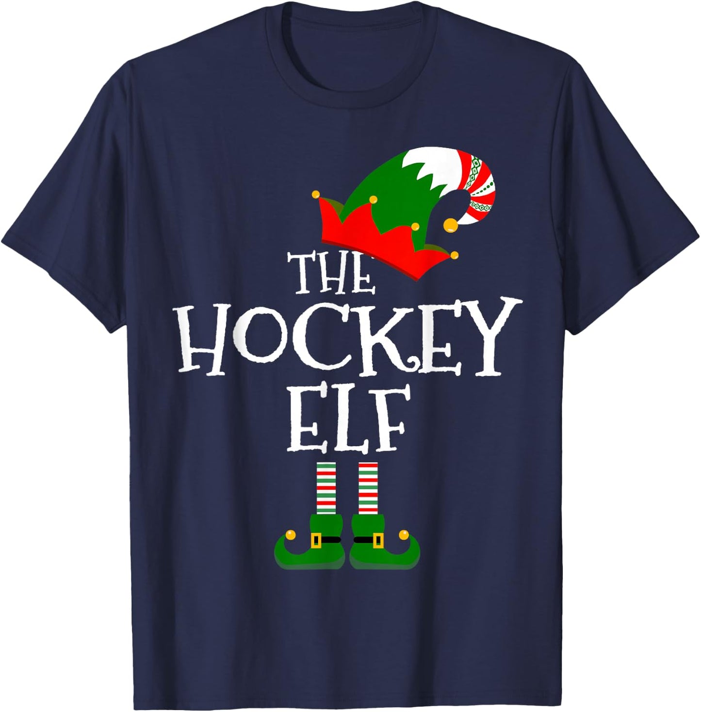 Funny The Hockey Elf Matching Family Group Gift Christmas T-Shirt - T-Shirt | Navy