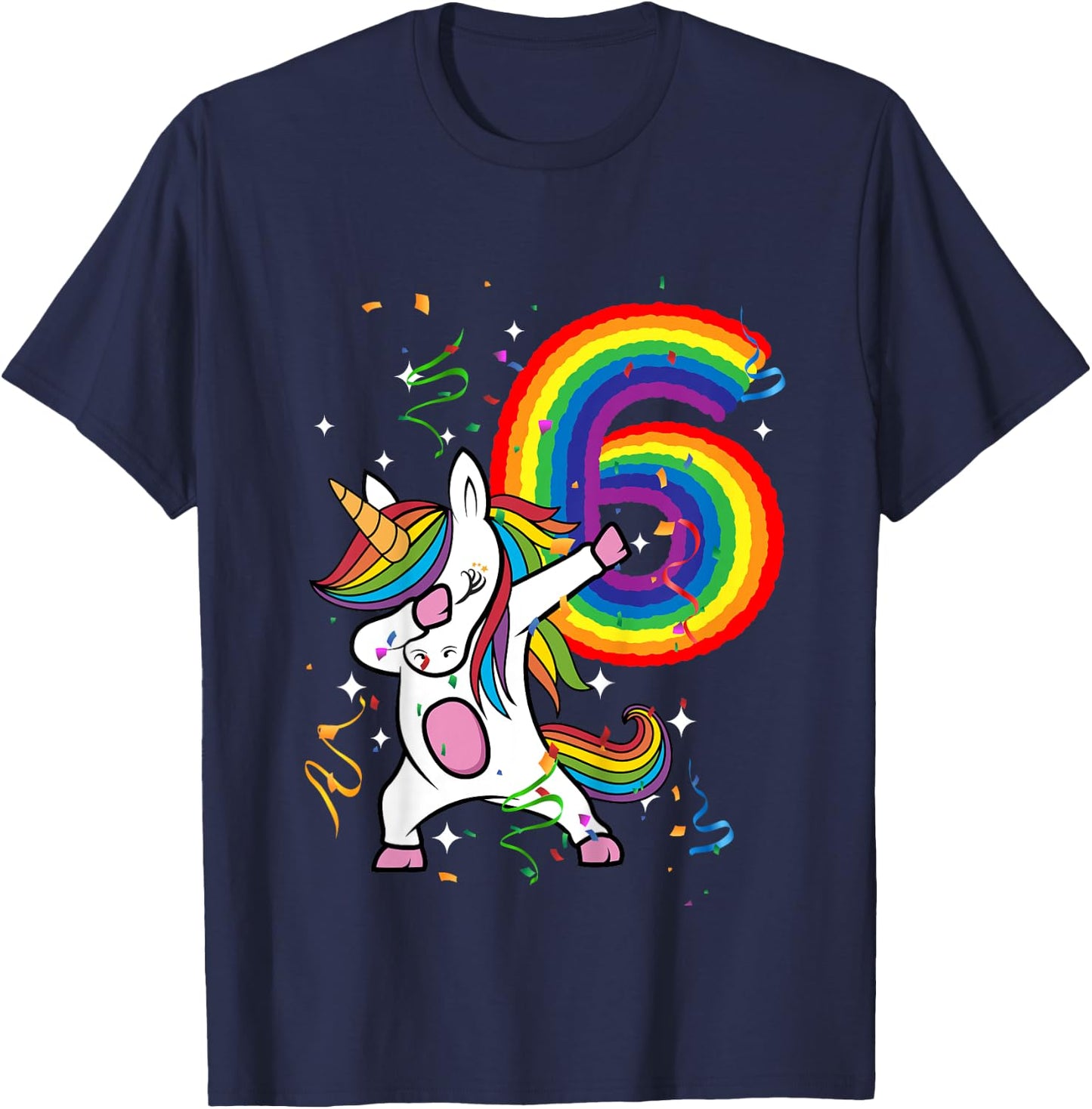 Birthday Rainbow Dabbing Unicorn 6 Years Old Girls Shirt T-Shirt - T-Shirt | Navy