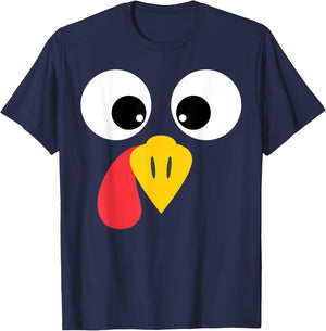 Turkey Face Big Eyes Thanksgiving T-Shirt - T-Shirt | Navy