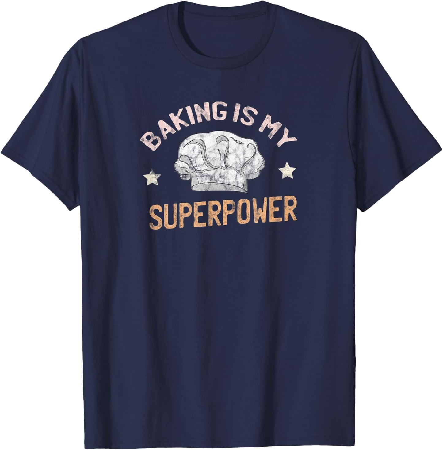 Funny Baking Is My Superpower Vintage Baker Gift Chef Hat T-Shirt - T-Shirt | Navy
