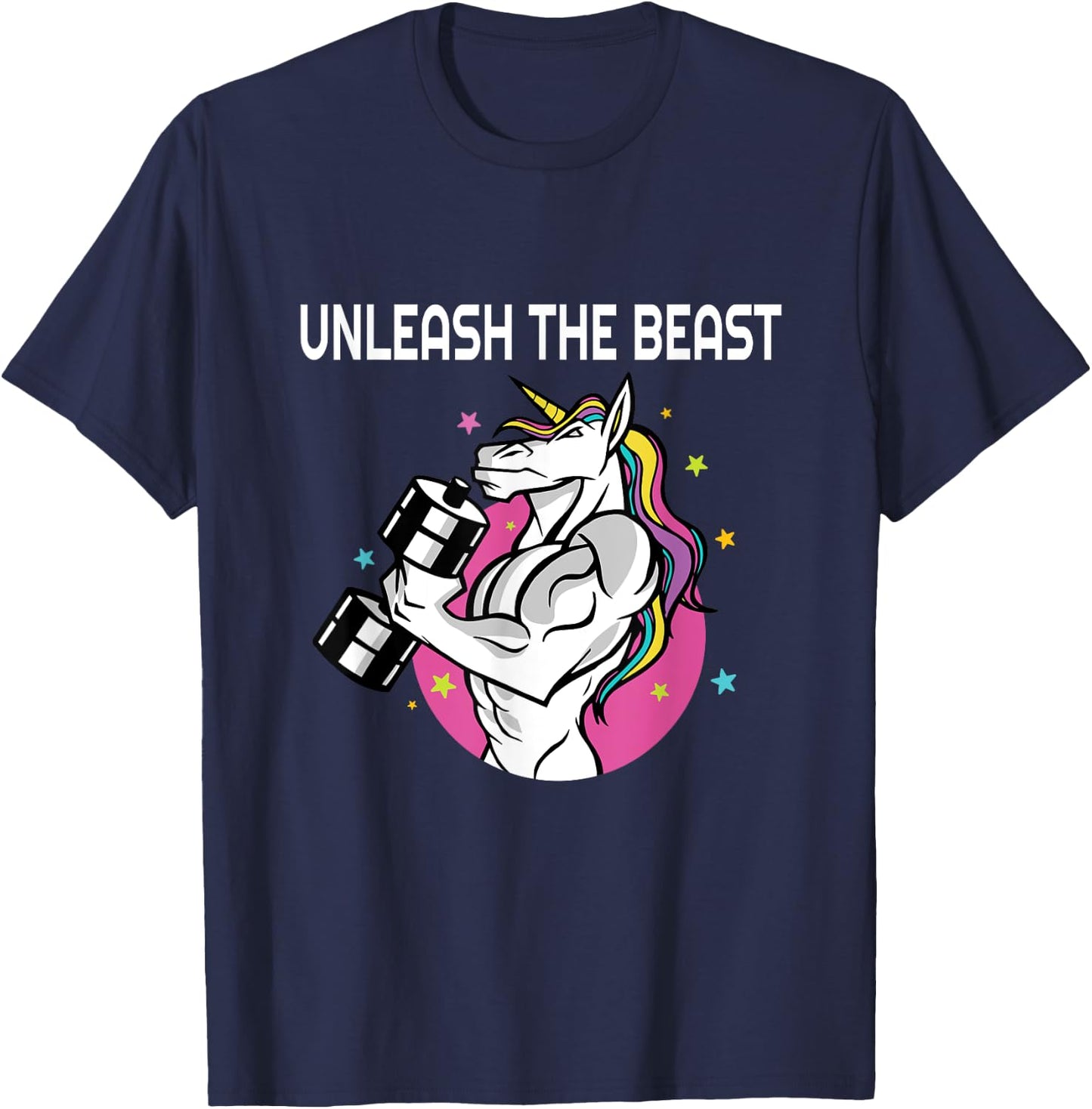 Unleash The Beast - Unicorn Gym Rat Magic Sparkle Muscles T-Shirt - T-Shirt | Navy