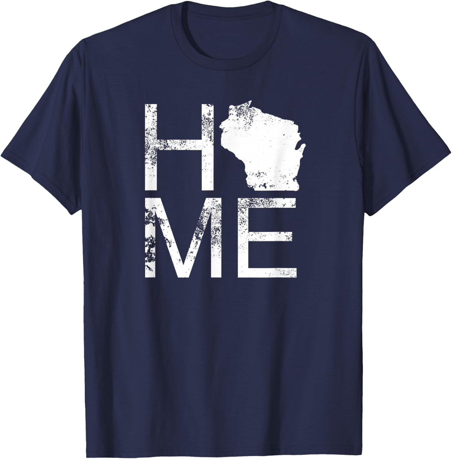 Vintage Wisconsin Home Map in Place of O WI State Wisconsin T-Shirt - T-Shirt | Navy