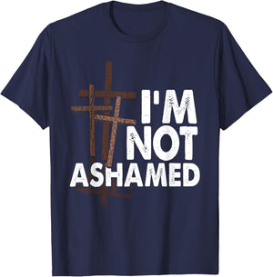I'm Not Ashamed Shirt with Crosses Graphic- Distressed Print T-Shirt - T-Shirt | Navy
