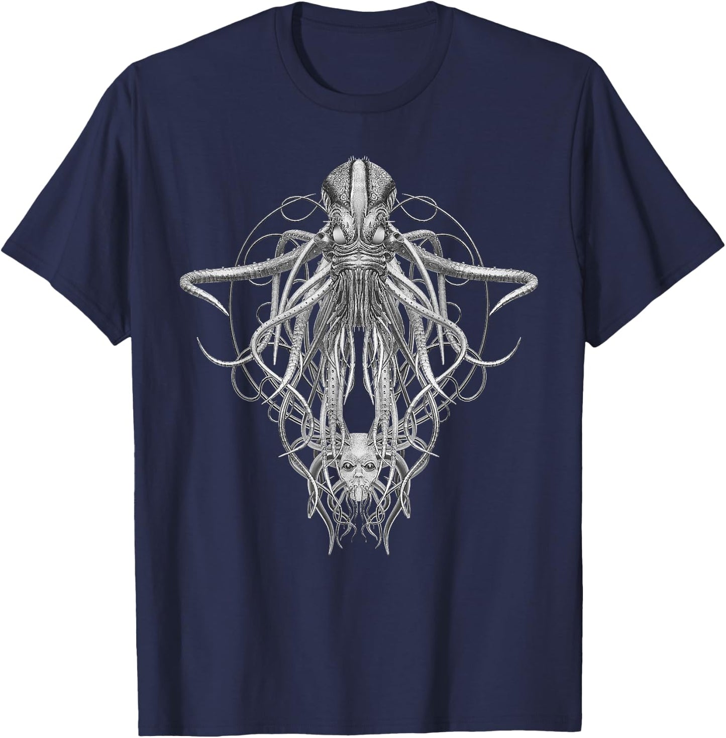 Cthulhu Monster in Black and White Retro Vintage Steampunk T-Shirt - T-Shirt | Navy