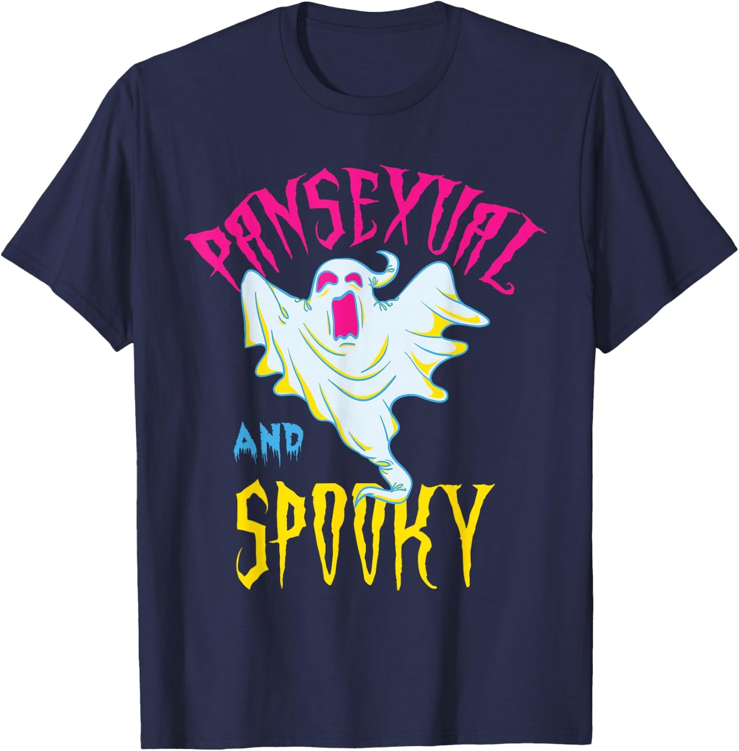 Pansexual and Spooky Pan Pride T-Shirt - T-Shirt | Navy