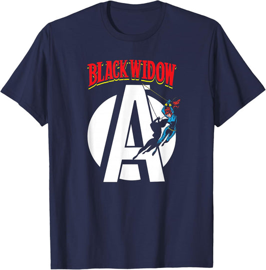 Marvel Avengers Retro Black Widow Comic Book T-Shirt - T-Shirt | Navy