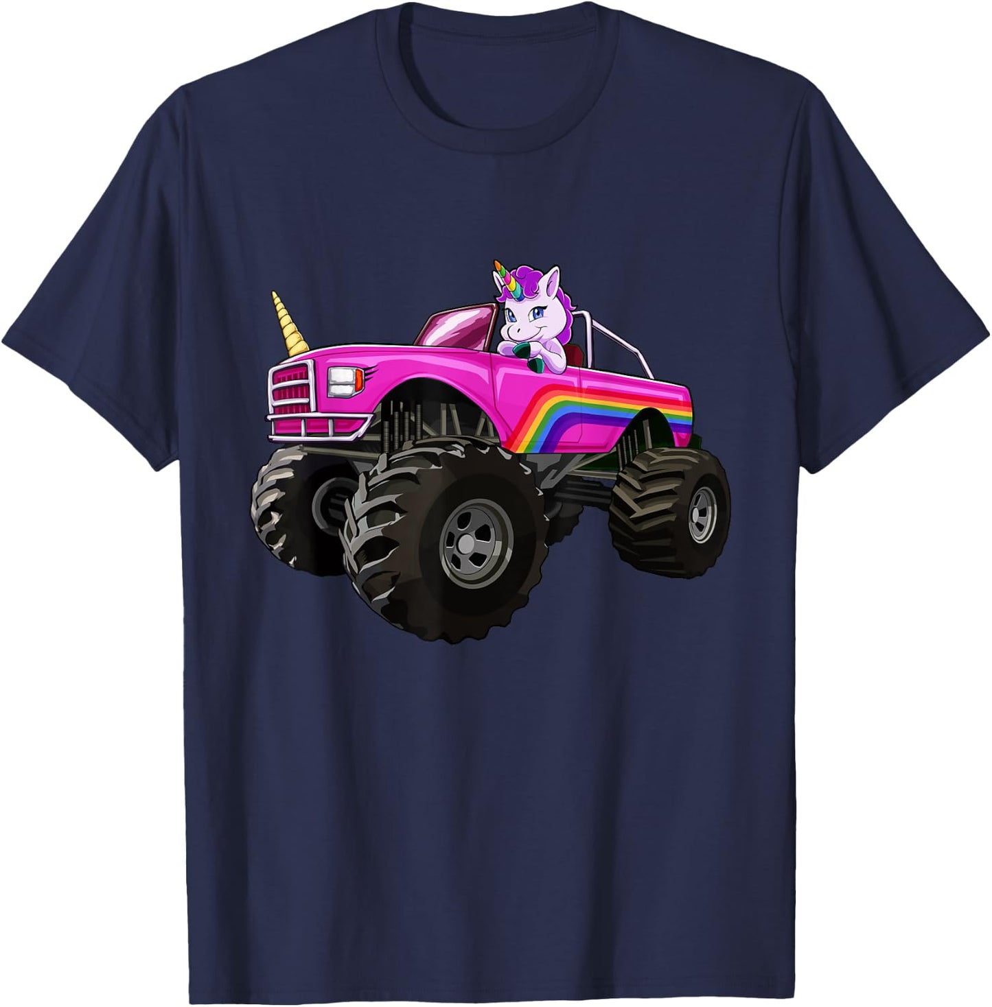 Monster Truck Unicorn T Shirt Women Kids Girl Party Gift T-Shirt - T-Shirt | Navy