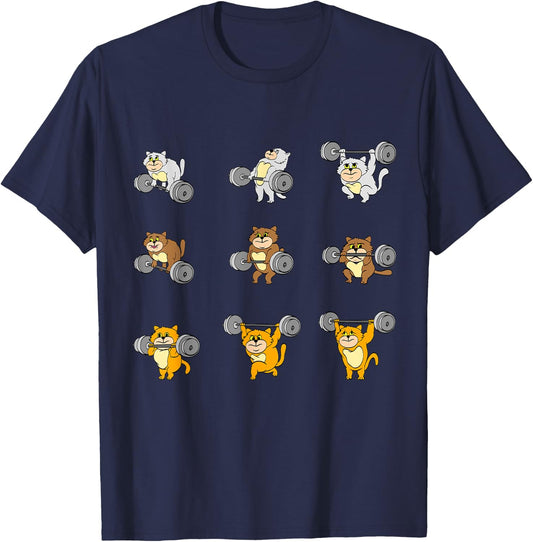 Funny Cat Deadlift Barbell Gym Training T-Shirt - T-Shirt | Navy