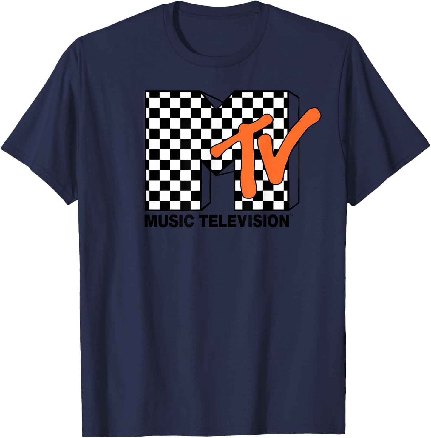 MTV Logo Checkers Style Graphic T-Shirt - T-Shirt | Navy